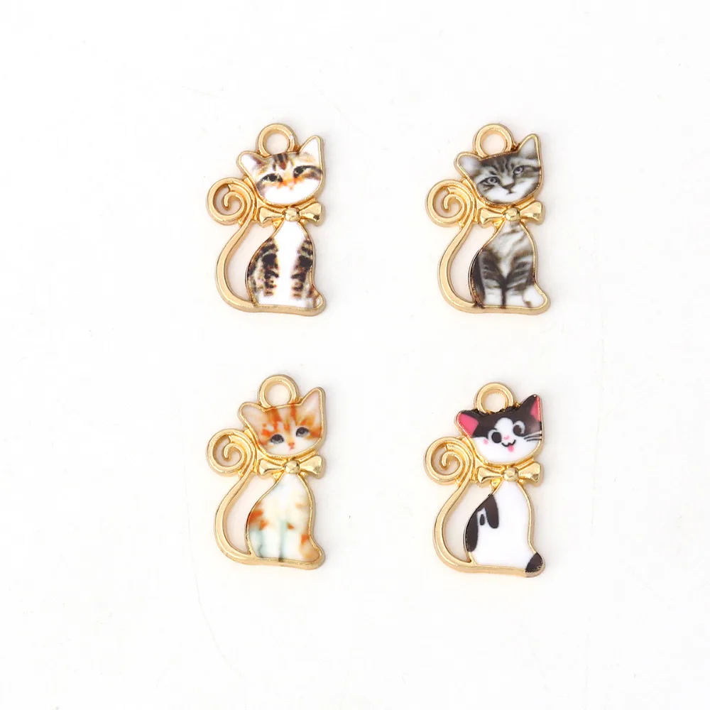 

DoreenBeads Zinc Based Alloy Charms Pendant Cat Animal Gold Orange Black White Colorful Enamel 21mm( 7/8") x 13mm( 4/8"), 10 PCs