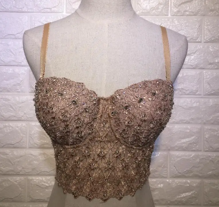 С кружевным плетением из бисера Бюстье жемчуг алмаз Push Up ночной клуб Bralette Для