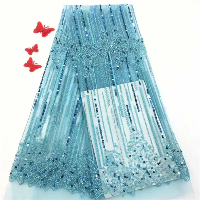hot sales sequin French Lace Fabric High Quality African Tulle Embroidered flower transparent net For Wedding ffd128 | Дом и сад