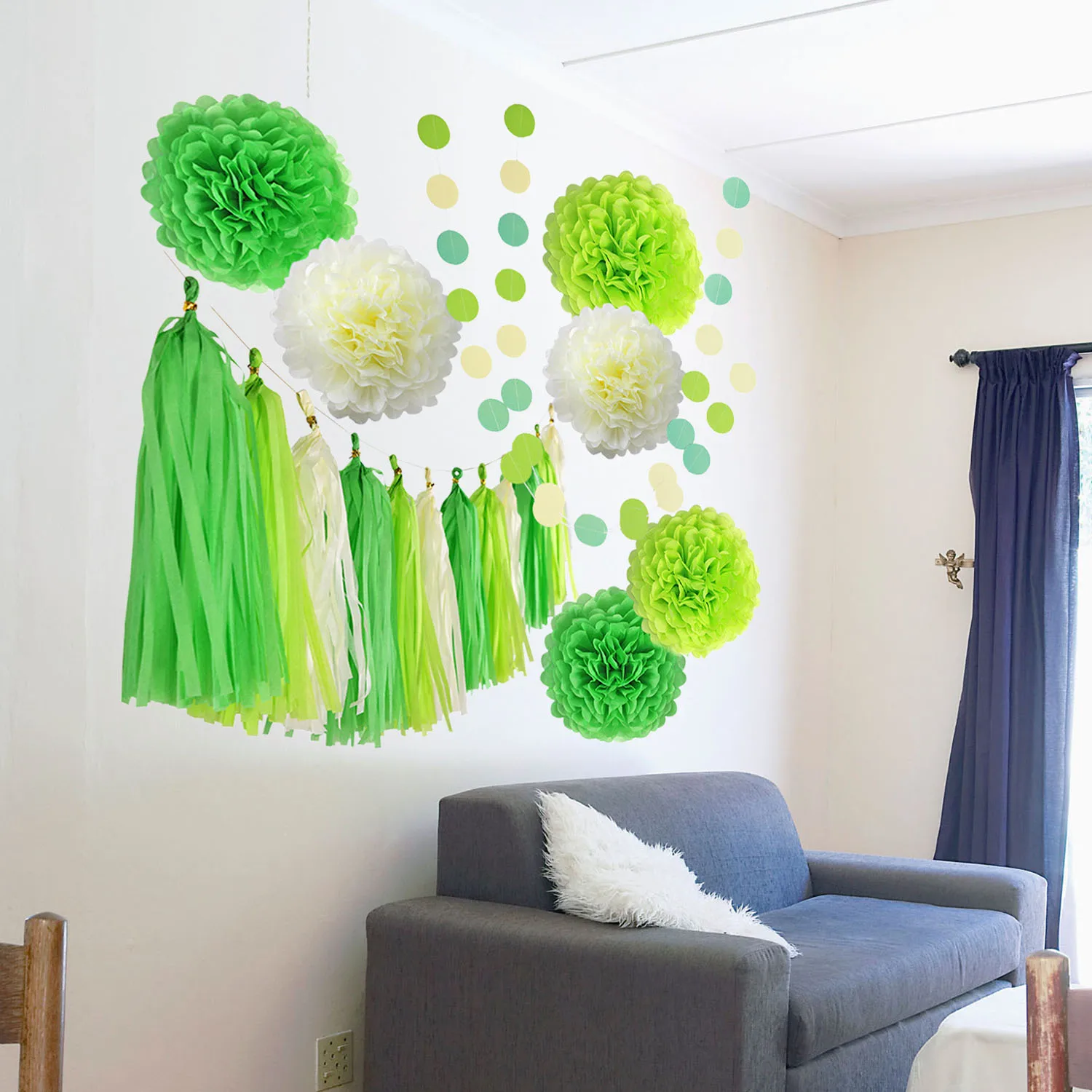 

6PCS Tissue Pom Poms Lightweight Paper Balls Tissue Balls With Hanging Garland Tassels For Birthday Party Decor