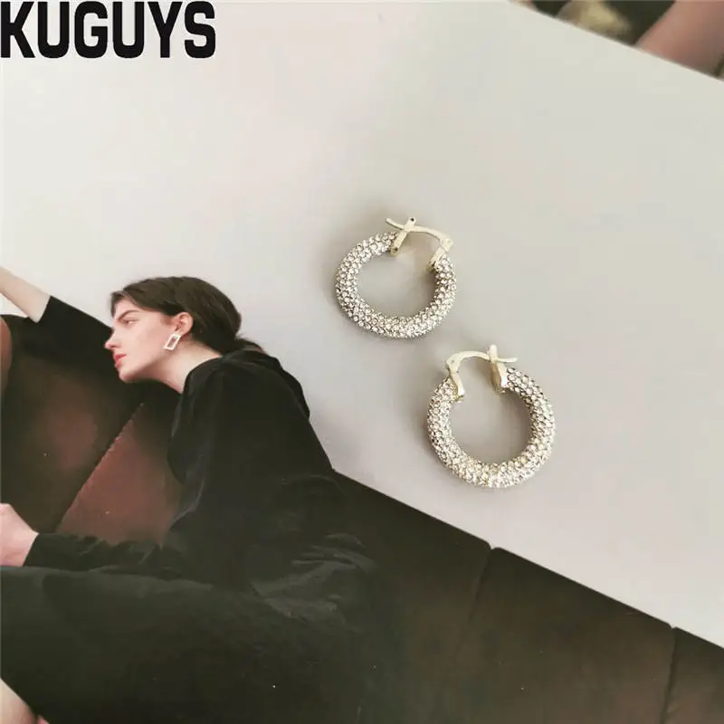 Женские круглые серьги кольца KUGUYS роскошные вечерние золотистого и серебристого