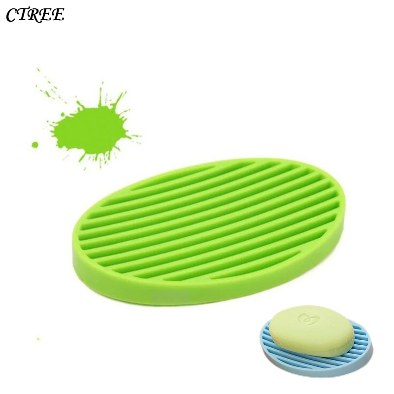 

CTREE Simple Silicone Flexible Soap Case Dish Drain Wash Shower Home Bathroom Accessories Multicolor Drain Water Soap Dish C39