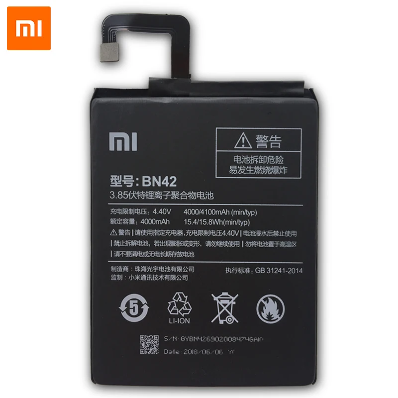 Xiao Mi Оригинальный аккумулятор для телефона BN42 Xiaomi Redmi 4 высокое качество 4000 мАч