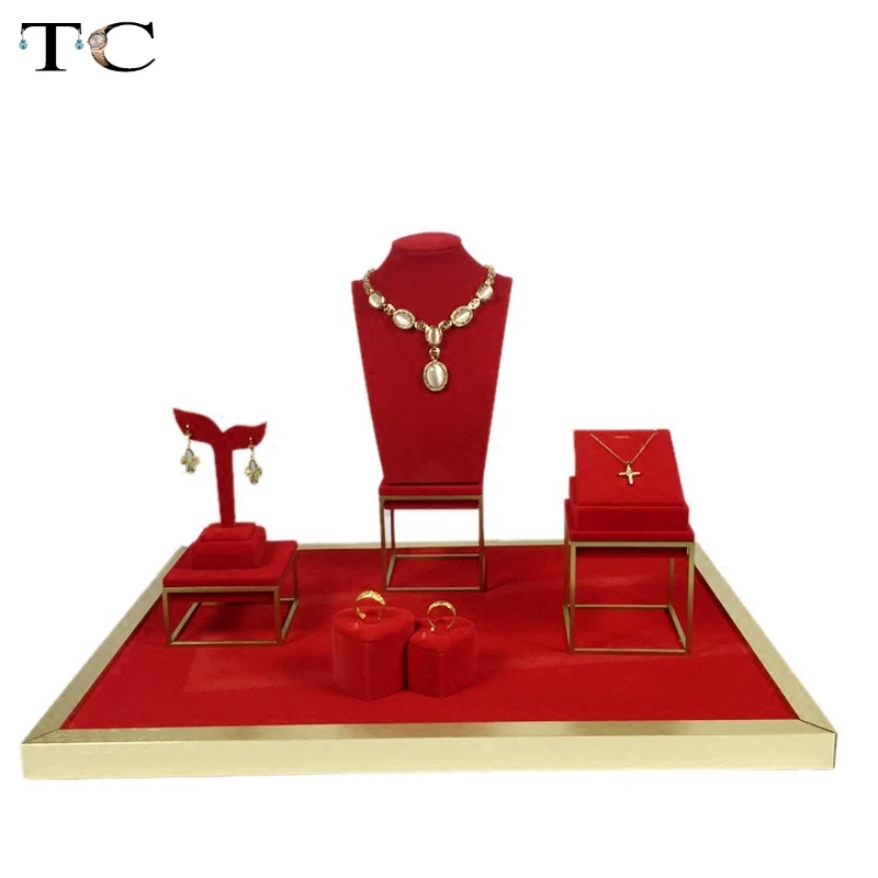 Ювелирные изделия из нержавеющей стали витрины красный бархат ожерелье кольцо