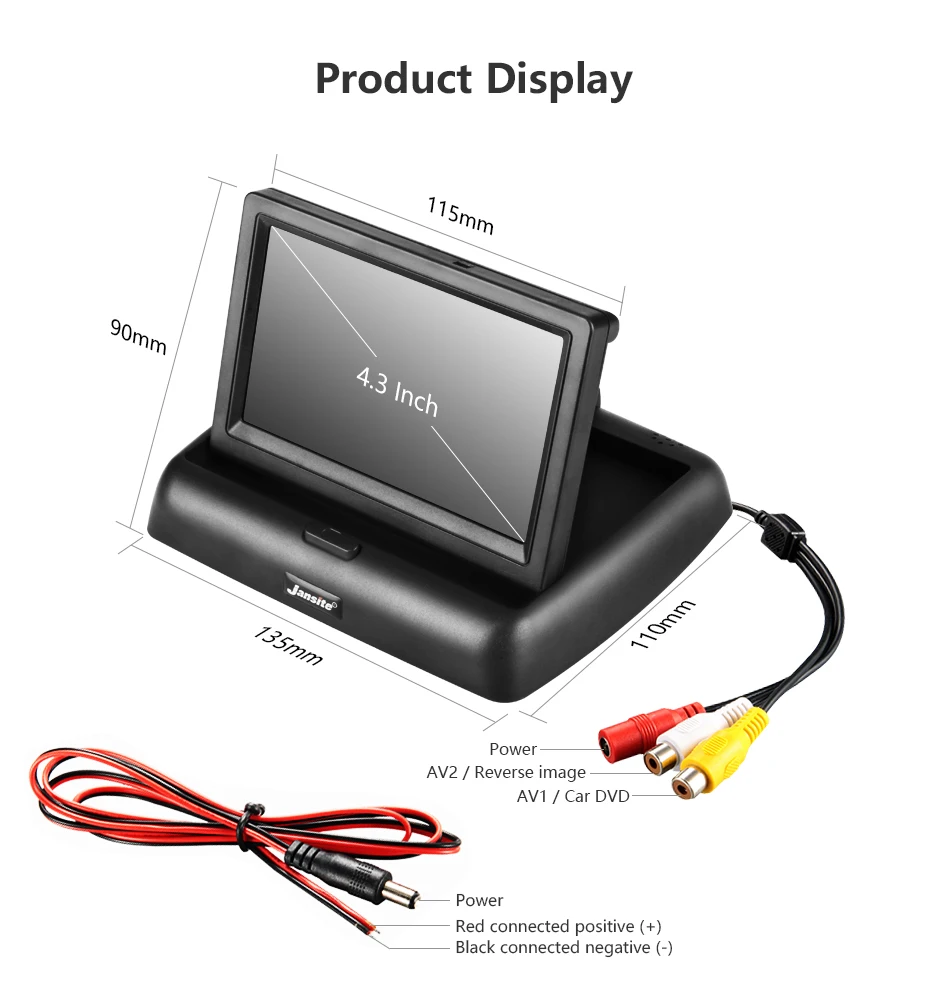 Jansite 4," автомобильные мониторы TFT lcd монитор заднего вида для парковки система заднего вида для резервного копирования камера заднего вида Поддержка DVD авто тв