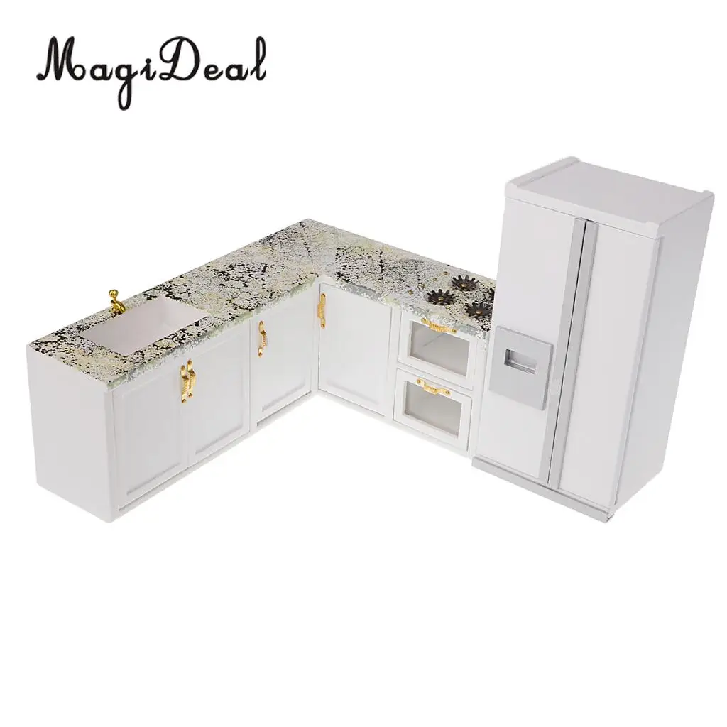 1/12 Scale Modern Style Dollhouse Miniature Kitchen Refrigerator Furniture Set Decor Accessories Kids Pretend Play Toys