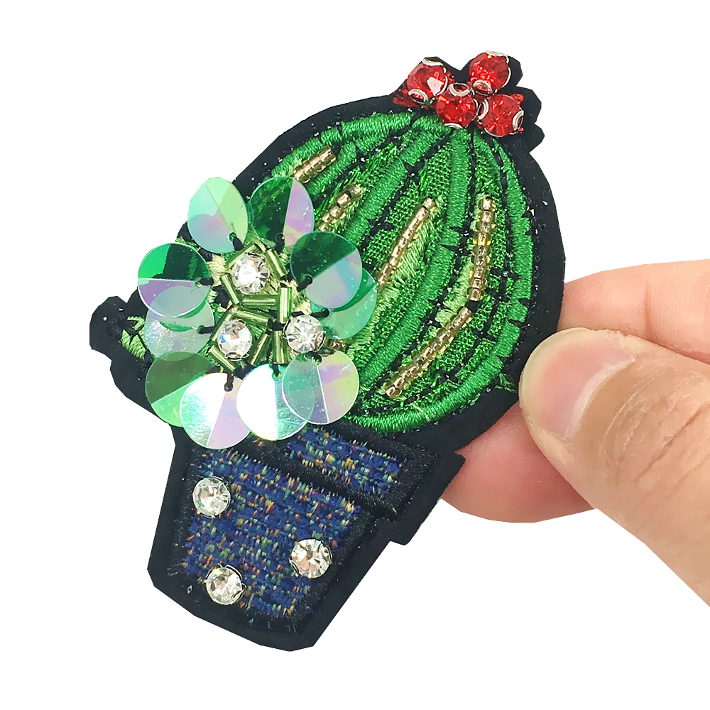4 шт. патчи с блестками и КАКТУСОМ для шитья|patches for clothing|plant patchbeaded patches |