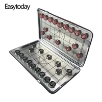 easytoday chinese chess game set portable magnetic metal chess pieces folding metal chessboard entertainment game gift