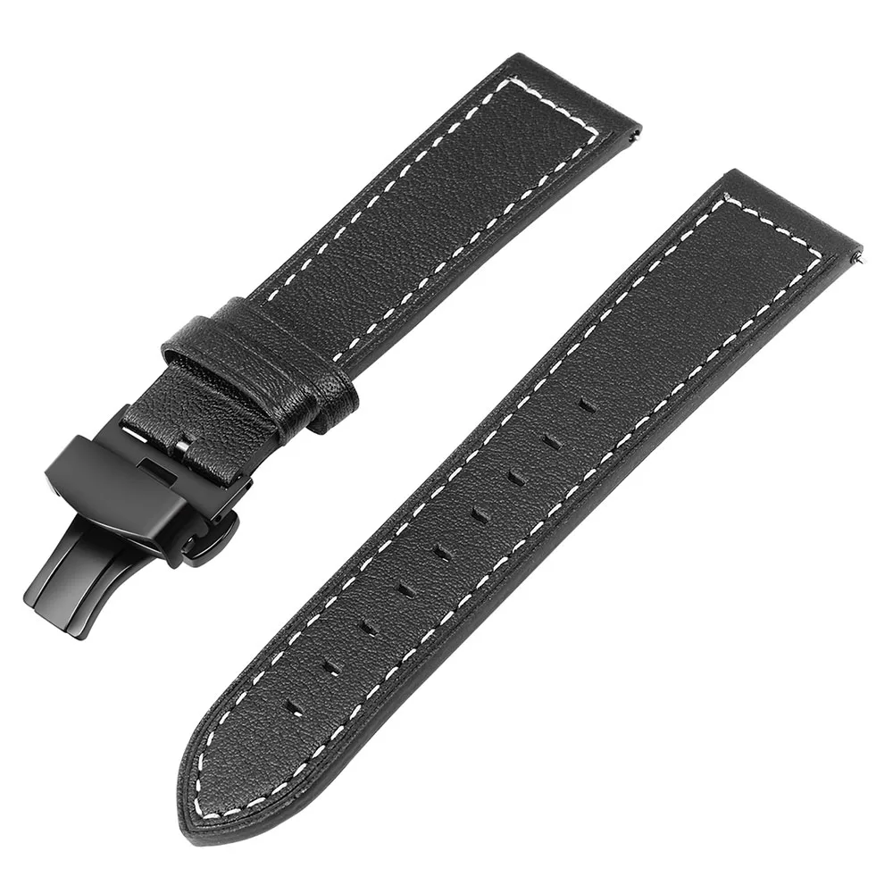 Black B Ремешок для часов из натуральной кожи для samsung Galaxy Watch 42 мм 46 мм/Active/Active2 40 мм 44 мм быстросъемный ремешок с застежкой-бабочкой - Цвет ремешка: Black B