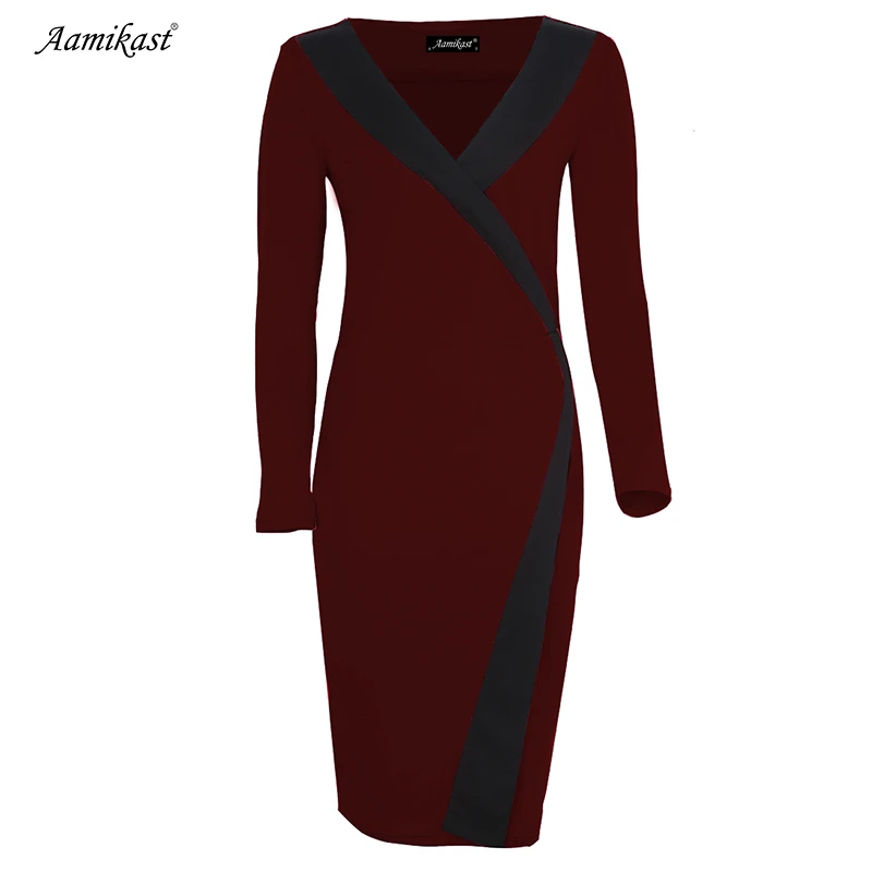 Женское платье с V образным вырезом длинным рукавом|fashion women dress|women business dresswomen dress |
