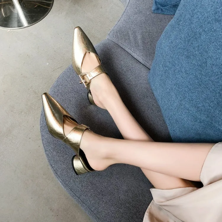 MLJUESE/женские шлепанцы из мягкой коровьей кожи с острым носком золотистого цвета