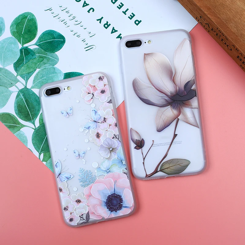 Мягкий силиконовый чехол BROEYOUE для iphone 6 6S 7 8 Plus X 3D с рельефным цветком ТПУ чехлы