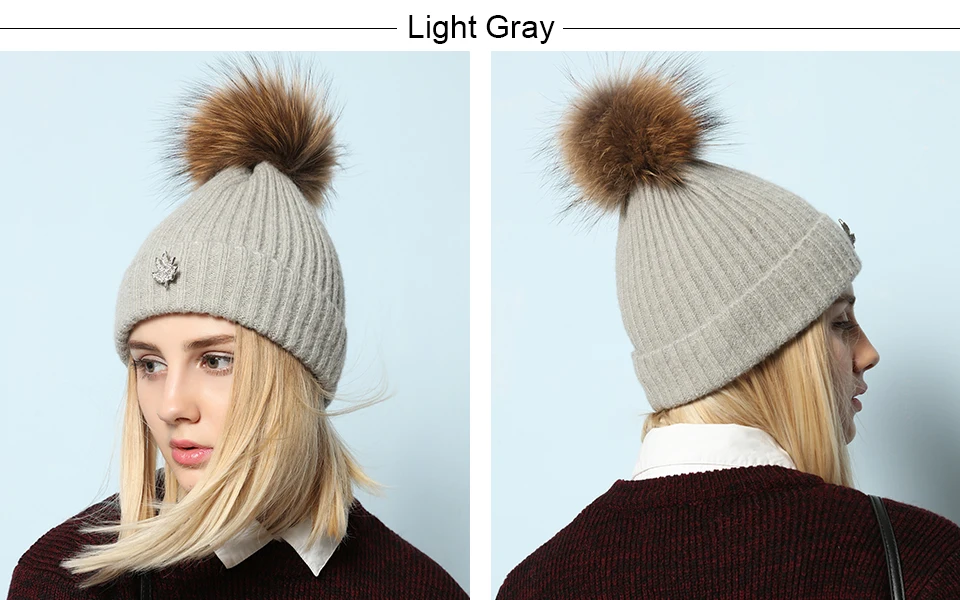 Ralferty Leaf Beanies Skullies помпон из меха енота шапка для женщин женские вязаные теплые зимние шапки лыжи gorros прочная чашка