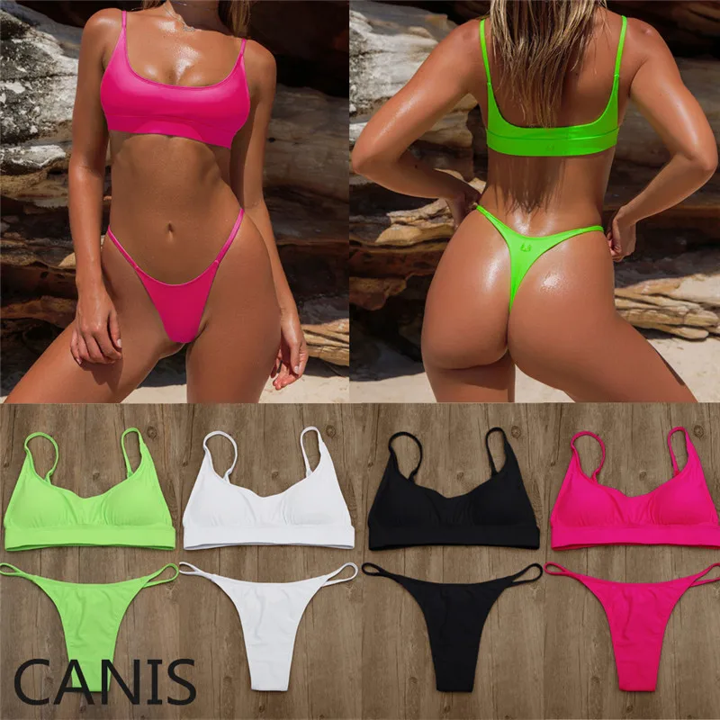 Sexy Solid Bikinis Set 2019 Women Swimsuit Push Up Bikini Red Black White Bathing Suits Brazilian Swimwear Swim Beach Suit | Женская