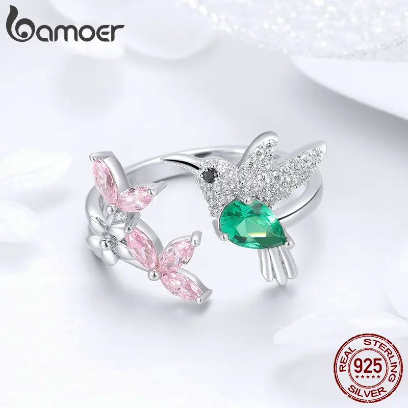 Bamoer корейский кольца из серебра 925 пробы ювелирные изделия Розовый CZ птица