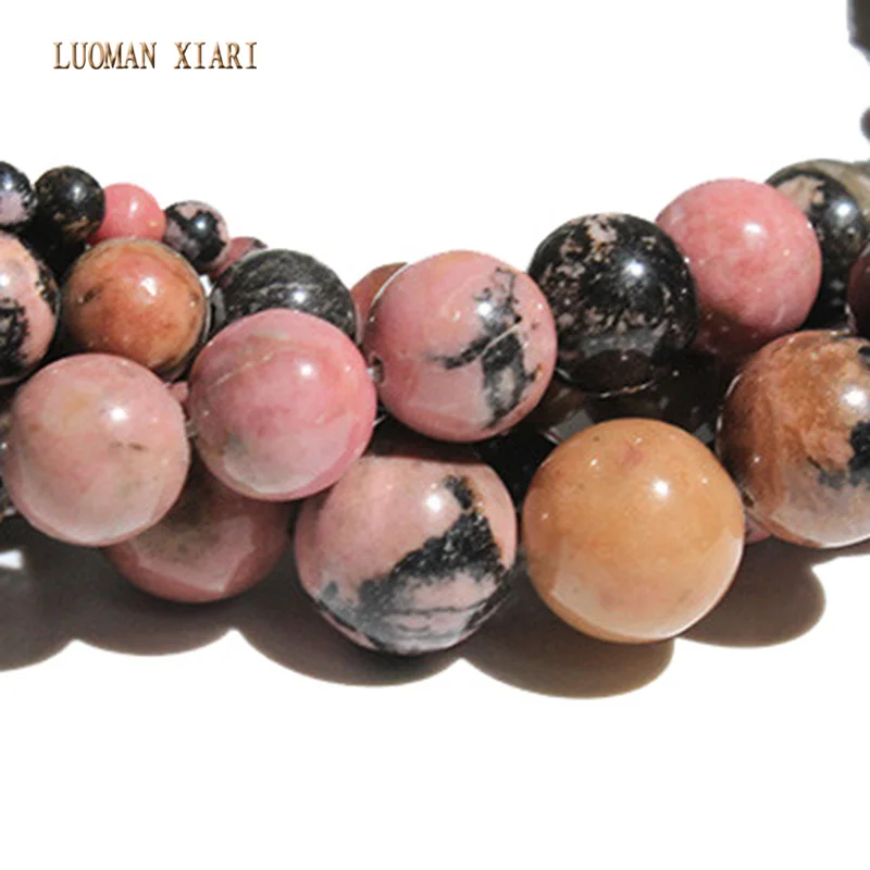 Wholesale Natural Black Line Rhodochrosite Stone Beads For Jewelry Making Pink DIY Bracelet Necklace 4/6/8/10/12 mm Strand 15'' |