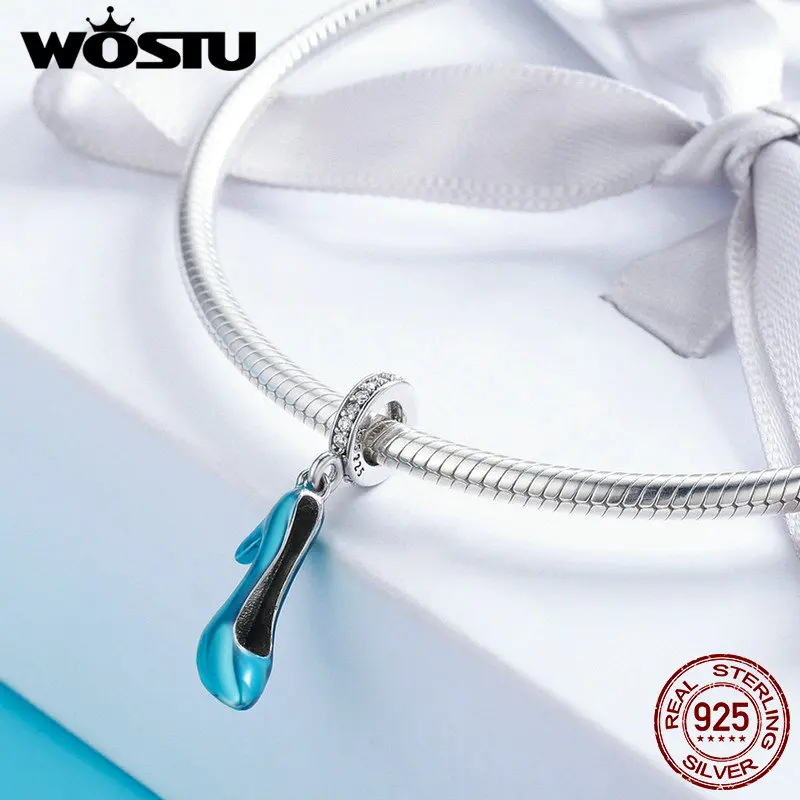 WOSTU Настоящее серебро 925 пробы синий Высокий каблук бусины Висячие подходят