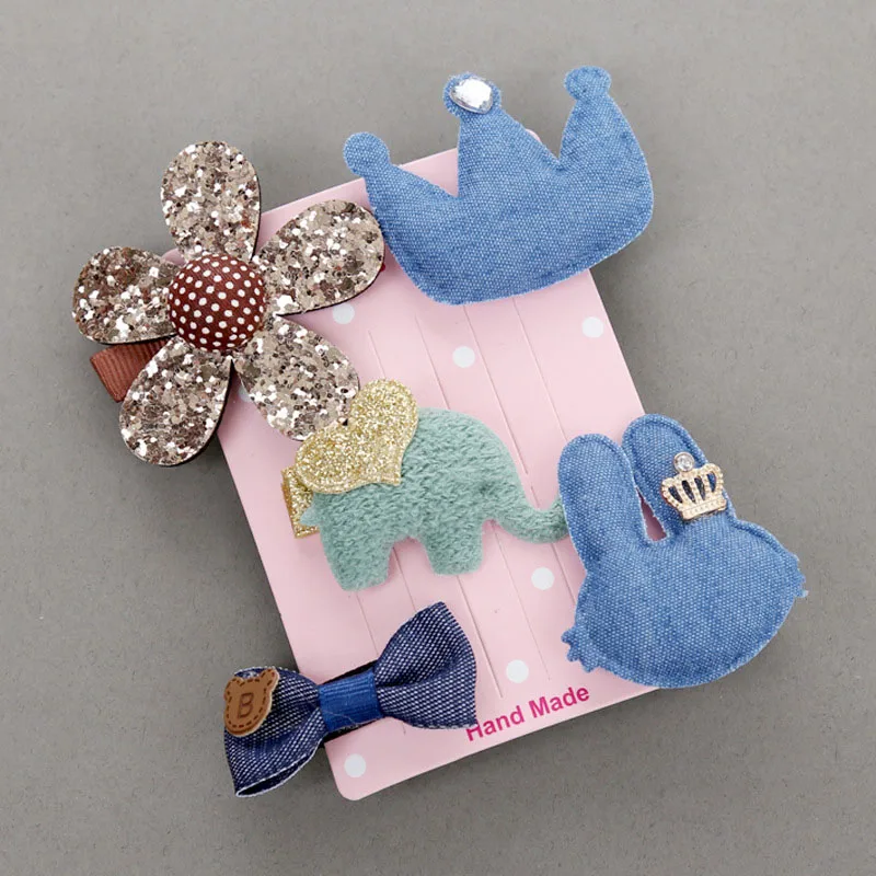 Style 08 (5PCS) 1 комплект, 18 шт., милые заколки для волос, для девочек, цветы, Мультяшные заколки, для детей ясельного возраста, подарочная упаковка, блестящая, Радужная, фетровая, тканевая заколка для волос - Цвет: Style 08 (5PCS)