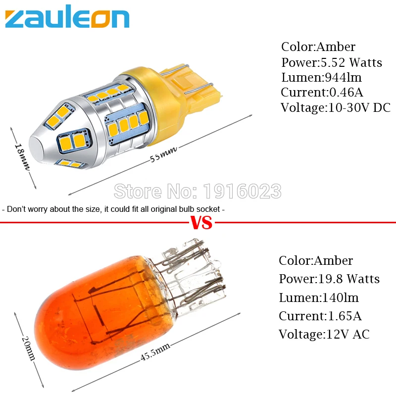 Zauleon 2 шт. Янтарный светодиодный указатель поворота светильник T20 7443 580 W21/5 Вт 7440 WY21W