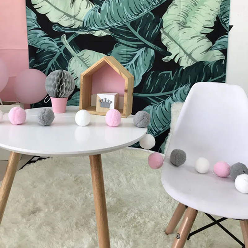 

Plush Ball Pompom Sweet Color Garland Christmas Holiday Kids Room Baby Shower Wall Hanging Decor -Drop