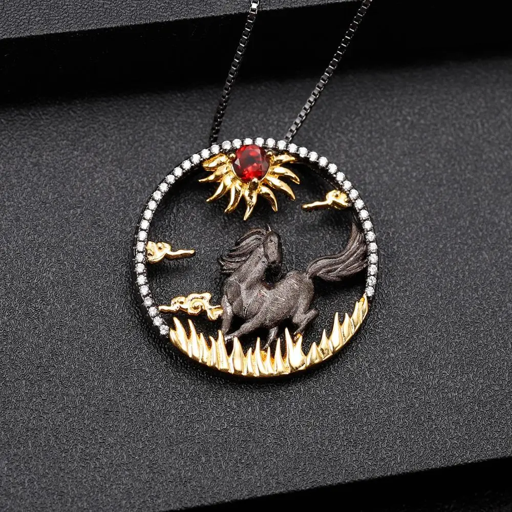 Женское ожерелье с подвеской из серебра 925 пробы натуральным красным