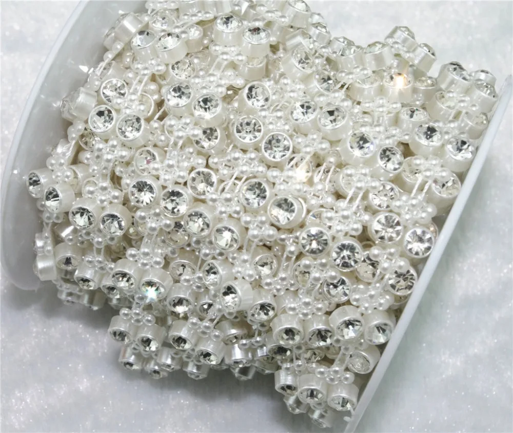 

10y 13mm Ivory Pearl Rhinestone Chain Trims Sewing Crafts Costume Applique LZ19