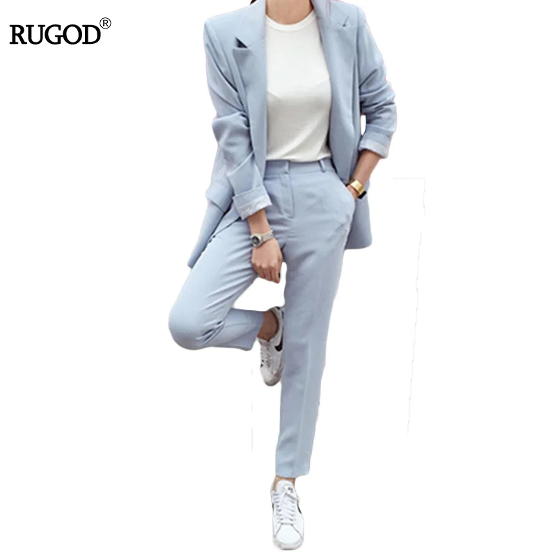 

Женский офисный костюм Rugod, элегантный костюм из двух предметов с длинными рукавами и брюками, весна 2019