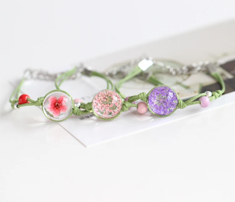 Летний стиль 100% аксессуары ручной работы модный стеклянный браслет с сушеными