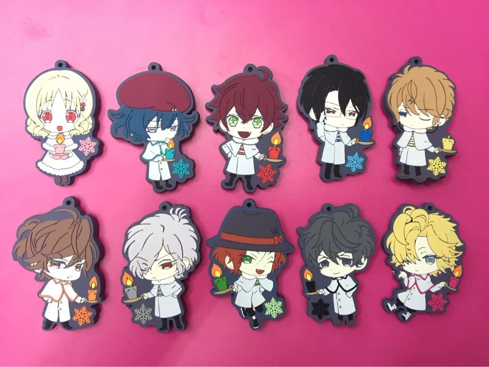 10 шт./лот аниме брелок для ключей Yui Ayato Kanato Laito Ruki Yuma Shin Sakamaki Reiji Subaru резиновый