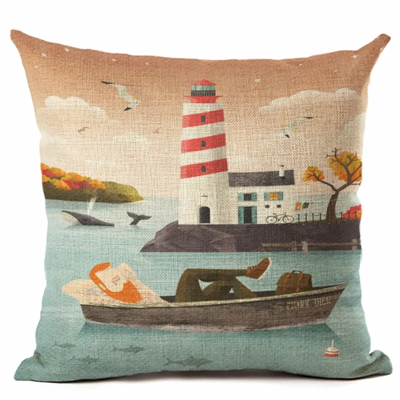 Fashion Creative Cartoon Sailor Print Cotton Linen Cushion Cover Decorative Sofa Throw Pillow Car Chair Home Decor Case |
