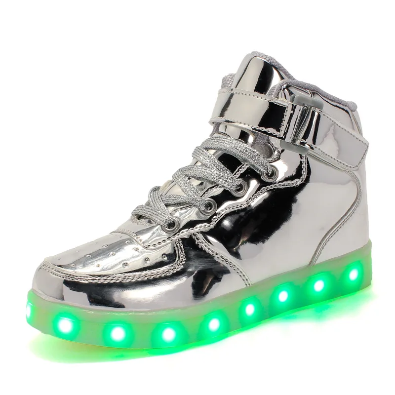 

EU 25-42 Led Shoes For Kids Adults USB Charger Light Up High Top Shoes Baby Boys Girls Children Fashion Party Glowing Sneakers