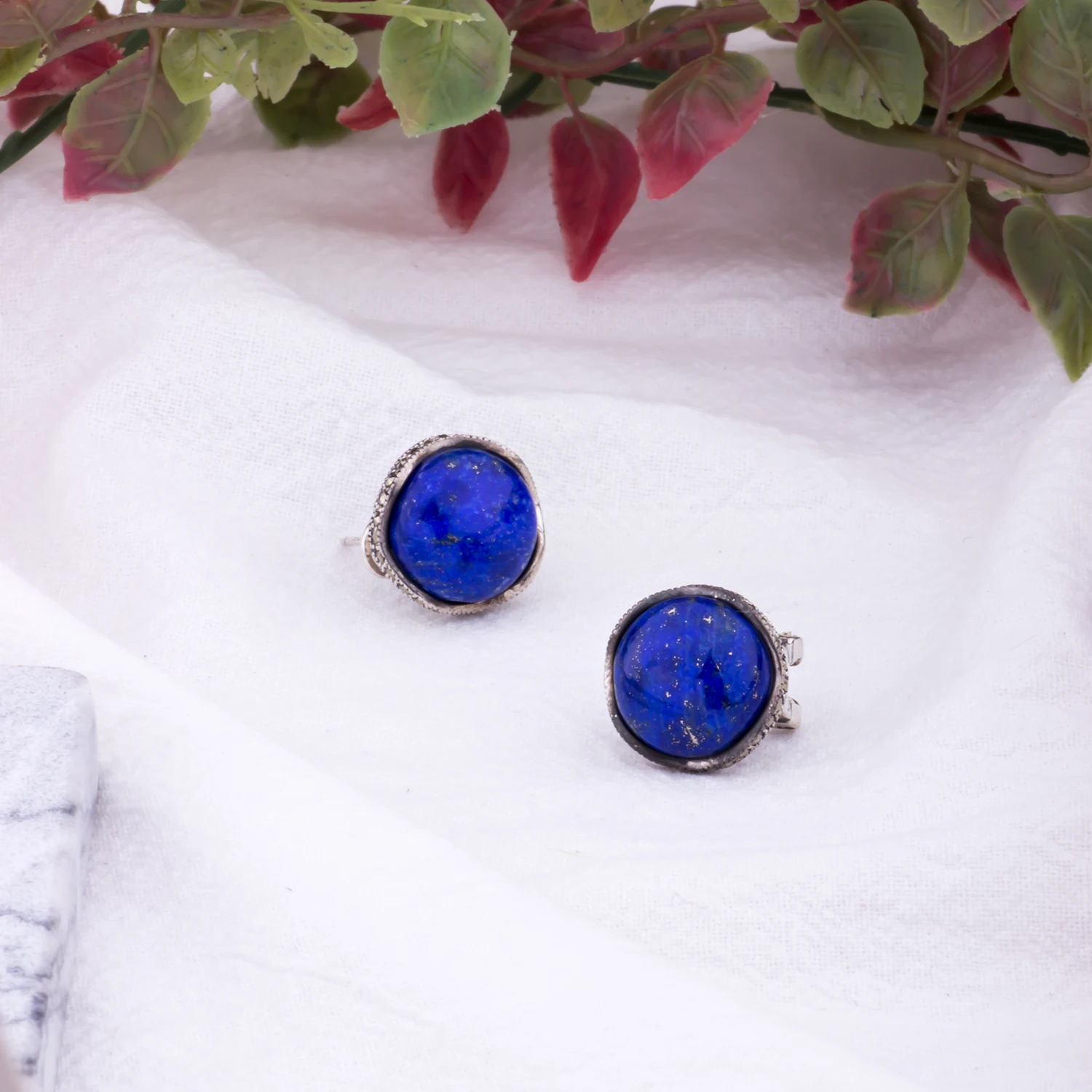 

MetJakt Vintage Natural Lapis Earrings Solid 925 Sterling Silver Zircon Clip Earrings for Women's Party Wedding Jewelry
