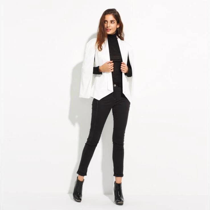 Summer Women's Blazer Long Sleeve Lapel Cape Blazer Coat Casual Split Poncho OL Jacket Cloak Coat Women Blazer Suit White Pink