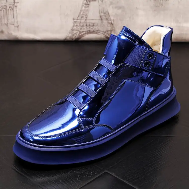 

ERRFC New Arrival Luxury Mens Casual Comfort Shoes High Top Gold Fashion Forward Trending Leisure Shoes Man Blue Shiny Zapatos