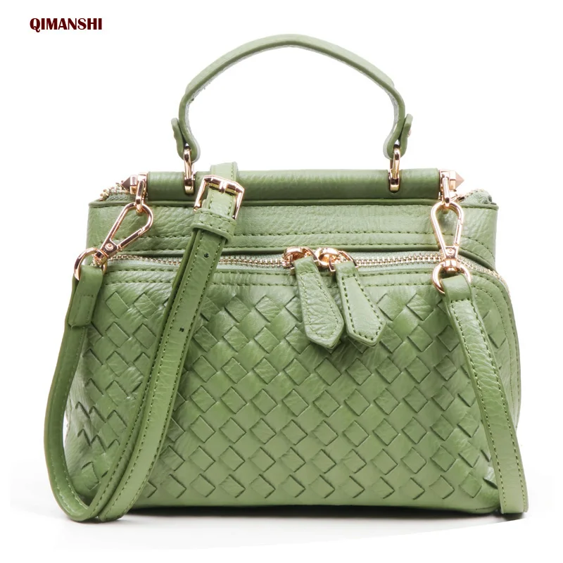 

QIAMANSHI Women Handbag Luxury Brand PU Leather Women Messenger Bags Ladies Handbags New Women knitting Crossbody Bags Sacs