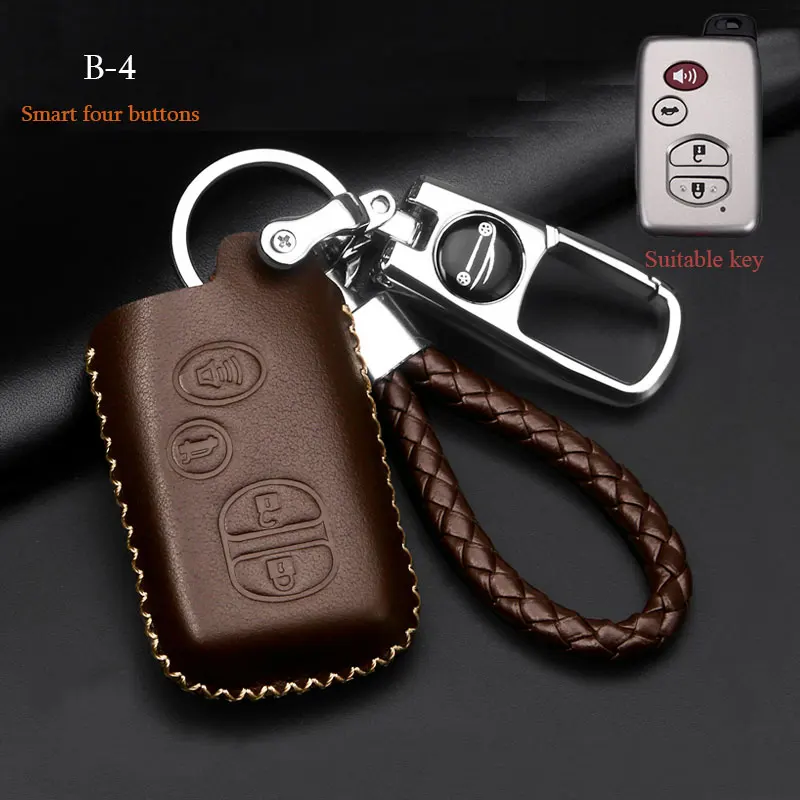 coffee -B Чехол для ключей автомобиля из коровьей кожи для Toyota Highlander Land Cruiser 200 Prado150120 Reiz Camry crown, автомобильные металлические брелоки, чехол s sets - Название цвета: coffee -B