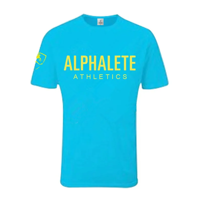 Новая брендовая хлопковая футболка для мужчин ALPHALETE Gyms Фитнес Бодибилдинг облегающие рубашки мужские модные повседневные футболки с принтом - Цвет: LT03 Blue