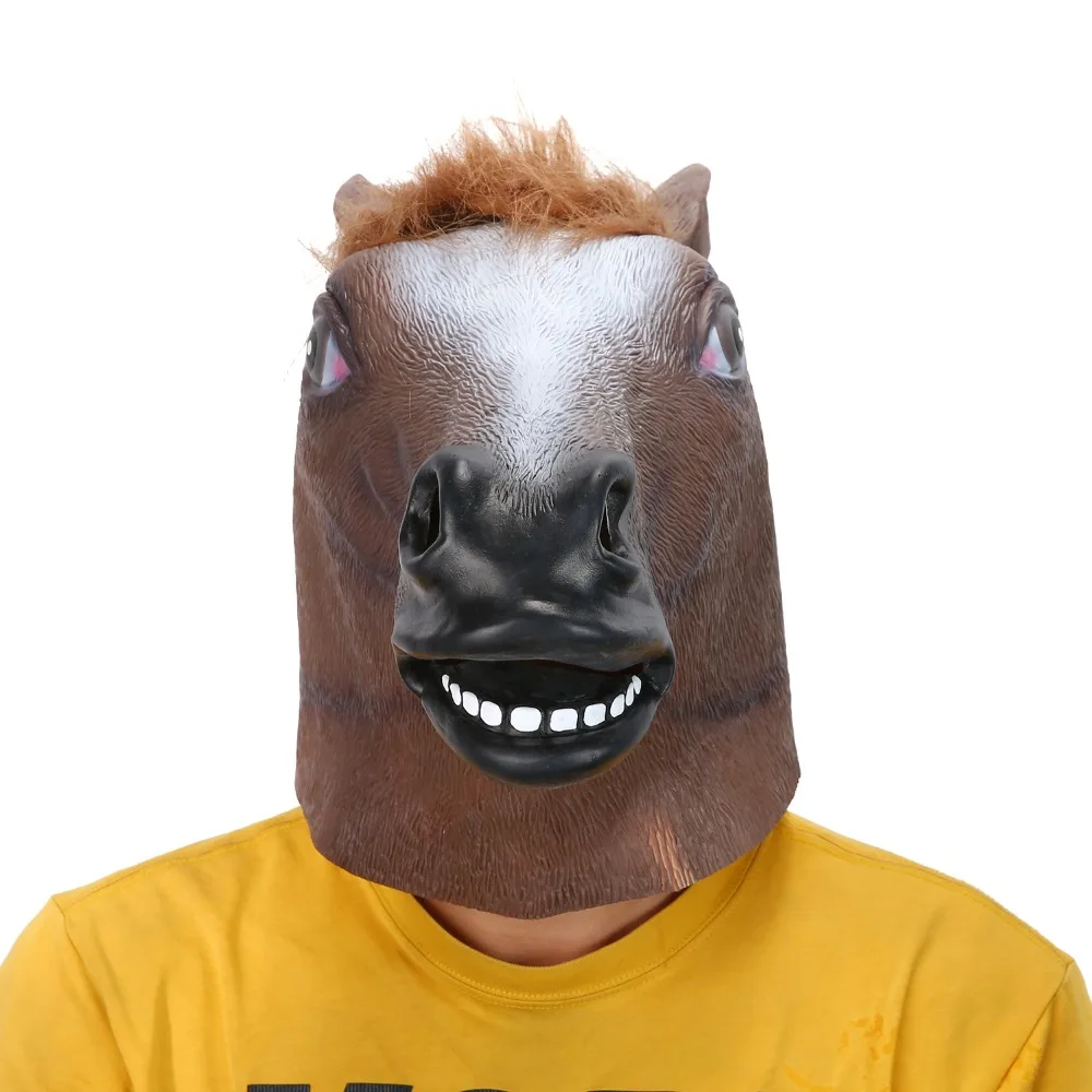 Полная Маска на голову маска лошади жуткая меховая грива латексная Реалистичная