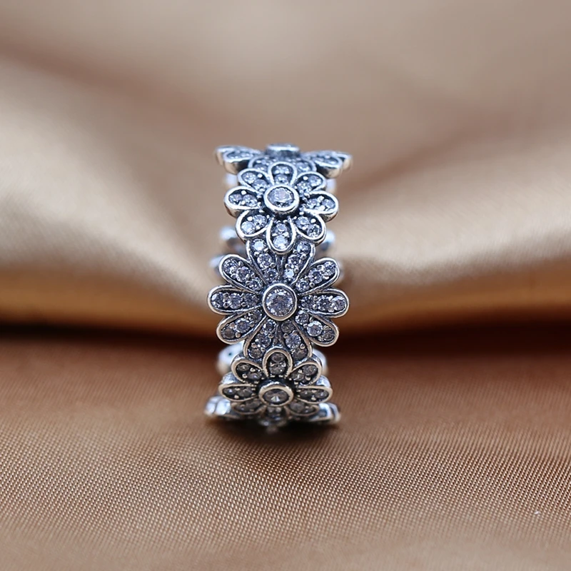 Подлинная 925 Стерлингового Серебра Большие Цветы Stackable С КАМНЯМИ Aneis