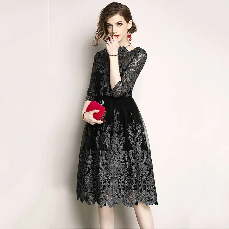 2019 Модное Новое Сетчатое женское платье с вышивкой vestidos de festa modis robe femme тонкий