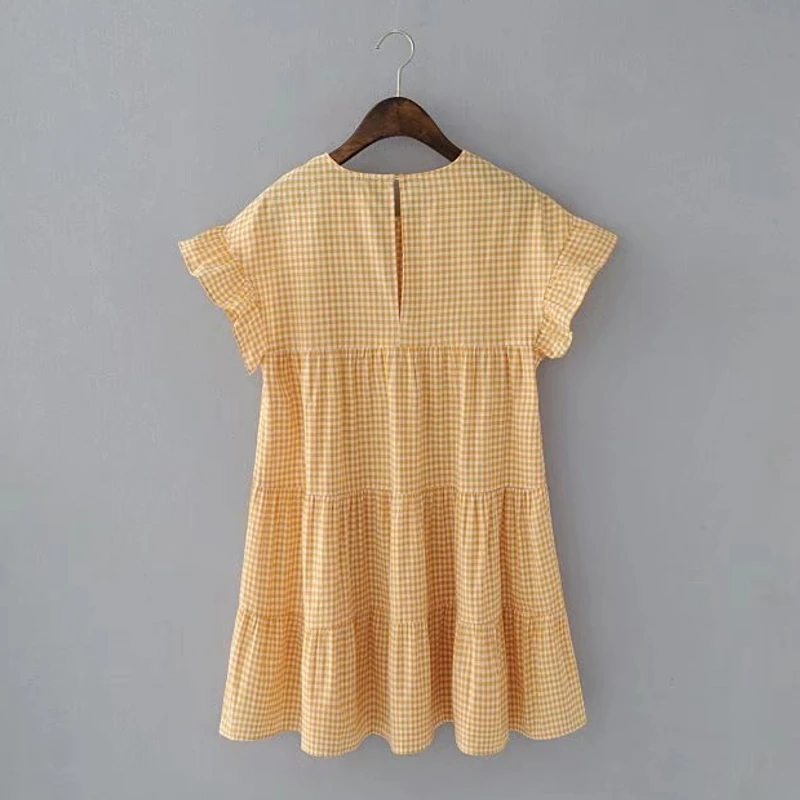 2017 для женщин в винтажном стиле с рукавом-бабочкой клетку мини-платье элегантное