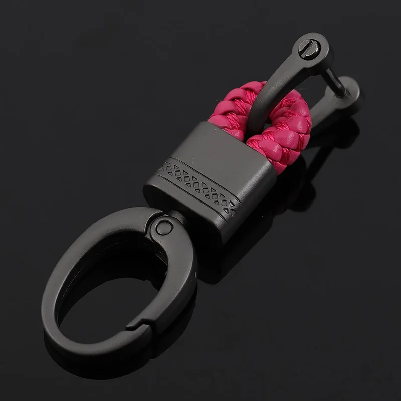 Pink MDNEN Пряжка подковы плетеный из кожи кожа веревочный брелок талии кожа металлический брелок автомобильный брелок пару брелок для автомобиля - Цвет: Pink