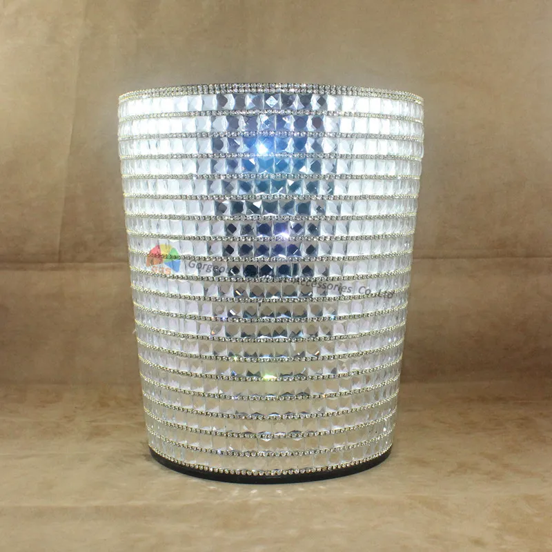 Bling Круглый кристаллический горный хрусталь мусорные баки бумажная корзина
