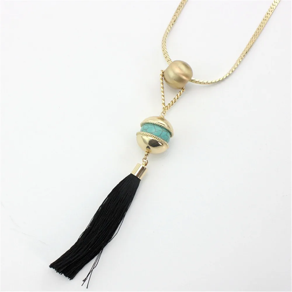 Free shipping the new fashion Flat copper chain Green pine round bead black line broken long necklace | Украшения и аксессуары