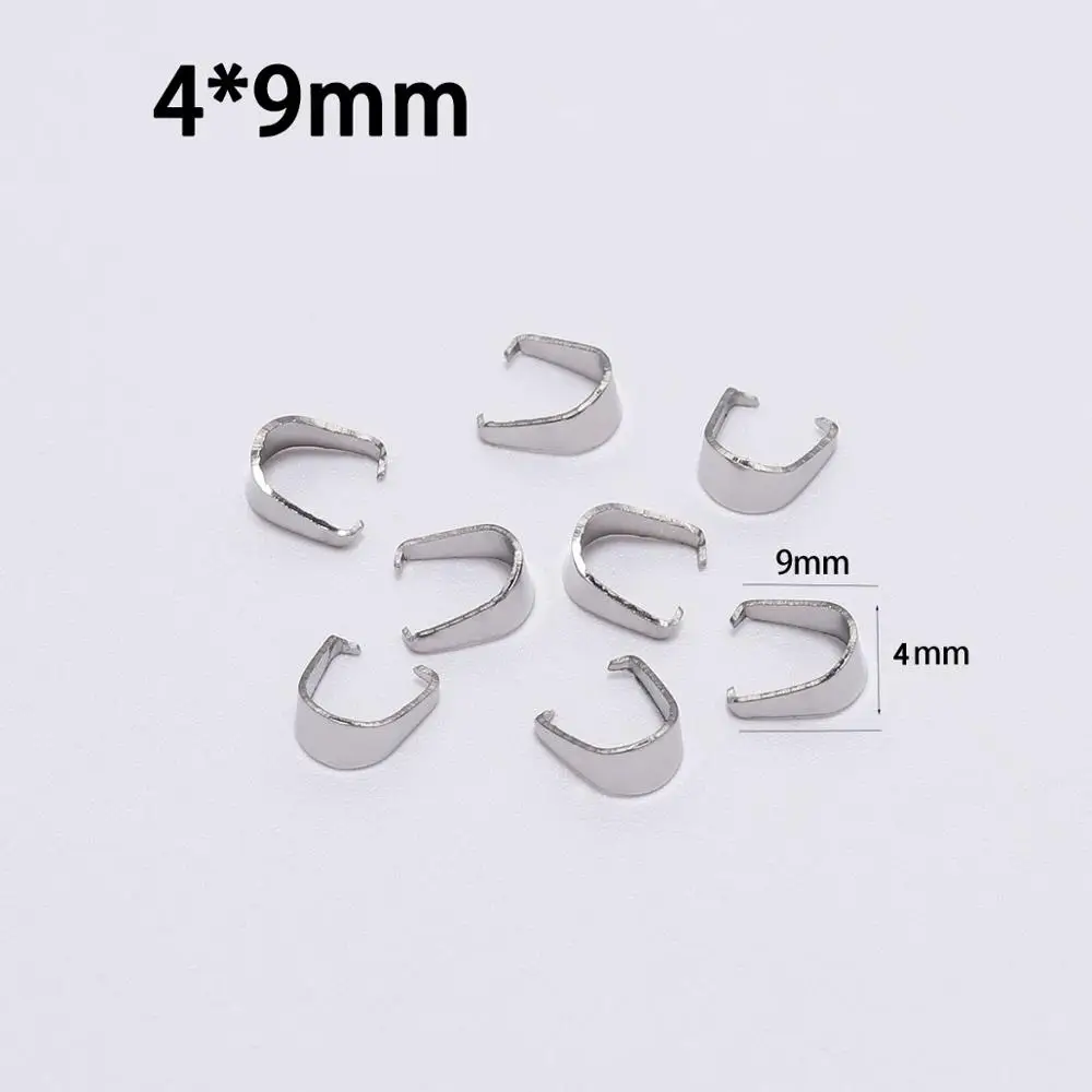 100pcs 4 x 9mm 50/100 шт Нержавеющая сталь Подвеска Pinch Бейл застежками Цепочки и ожерелья, крючки, станок и клипсы разъем для изготовления ювелирных изделий, аксессуары Findings, "сделай сам" - Цвет: 100pcs 4 x 9mm