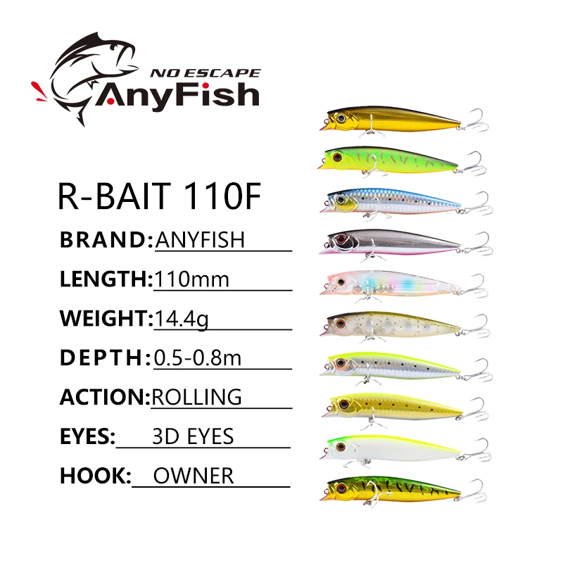 Рыболовная приманка ANYFISH WISE R-BAIT 110F гольян 110 мм 14 4 г глубина 0 5-0 8 м Дизайн Крючки