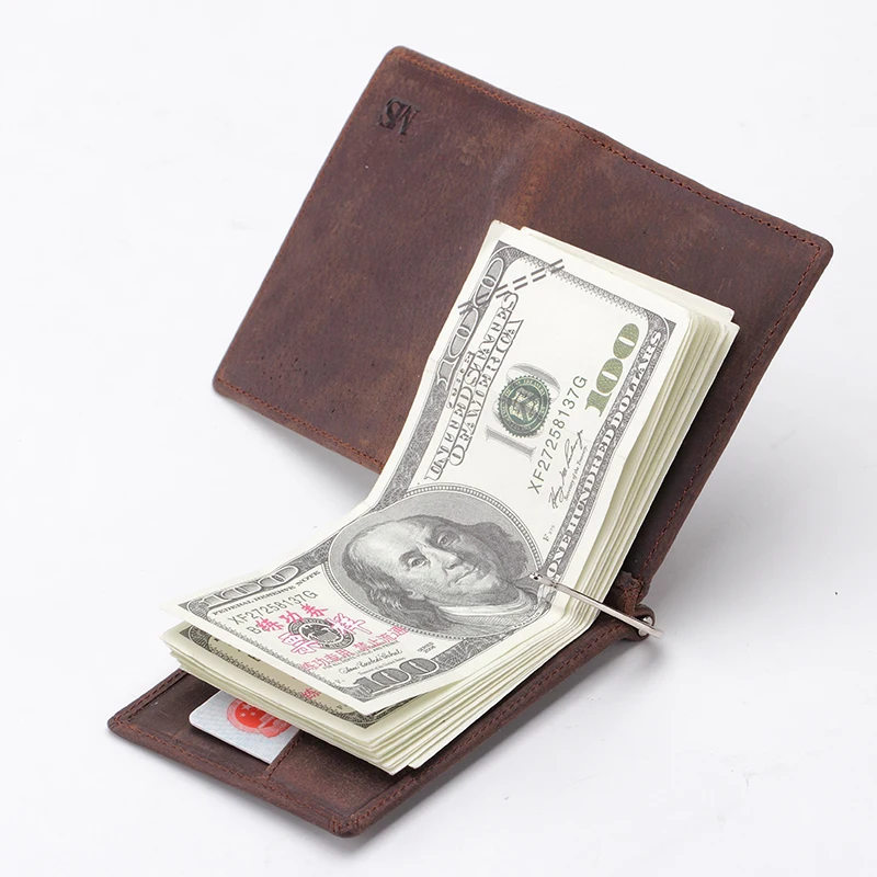 Винтажный дизайнерский деловой мужской кошелек MS из натуральной кожи Carzy Horse