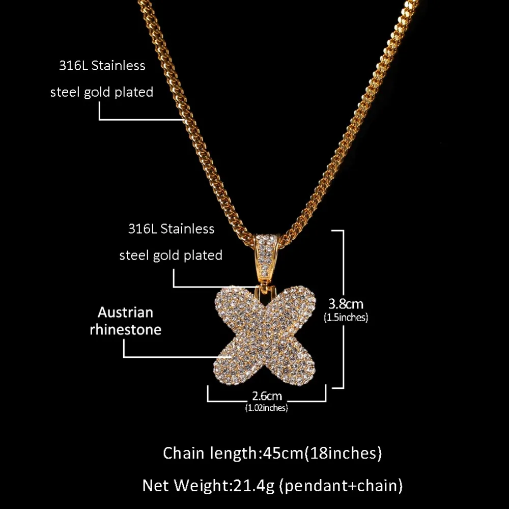 THE BLING KING Small Size Stainless Steel Initial letter Necklace Pendant For Men Women Iced Rhinestones Color | Украшения и