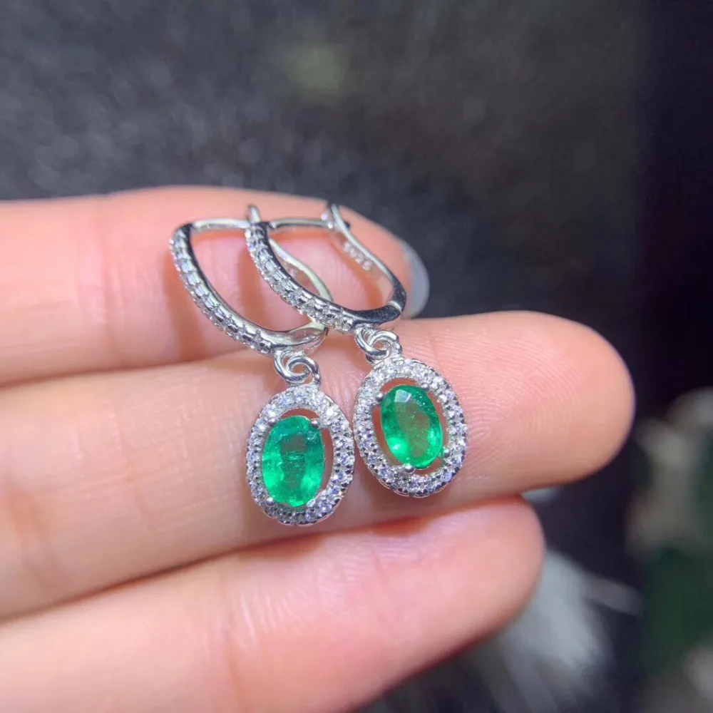 

Classical simple circle Natural green Emerald drop earrings 925 silver natural gemstone earrings women girl party gift jewelry