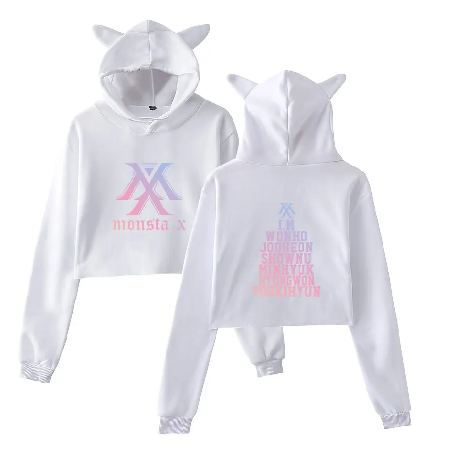 MONSTA X Женская Сексуальная короткая Кепка с кошачьими ушками свитшот открытым
